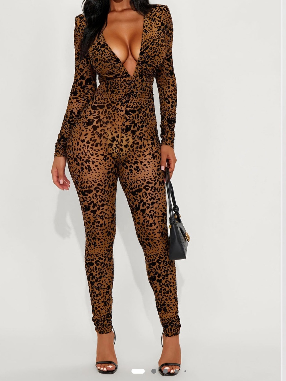 New! Brown & Black Leopard-Print V-Neck Jumpsuit